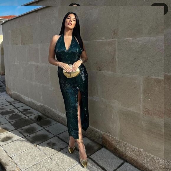 VIRAL ZARA SEQUIN DRESS GREEN - Picture 16 of 16